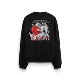 Overoz True Love Melek Sırt Baskılı Siyah Oversize Sweatshirt S1215, L