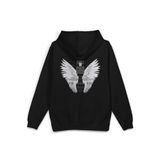 OverOz Trust In God Melek Kanadı Angel Sırt Baskılı Kapüşonlu Yarı Oversize Sweatshirt, XL, H1387, Siyah, üniseks-yetişkin