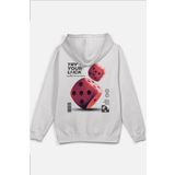 Overoz Try Your Luck Şansını Dene Zar Sırt Baskılı Kapüşonlu Oversize Sweatshirt Ekru Hoodie H1216, 2XL