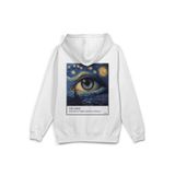 Overoz Van Gogh Yıldızlı Gece Sırt Baskılı Kapüşonlu Yarı Oversize Sweatshirt Beyaz Hoodie 1243, XL5368253061238