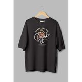 Overoz%100 Pamuk Oversize Reach Out And Crab It Baskılı T-shirt Bisiklet Yaka Siyah Unisex Tişört T1056, S