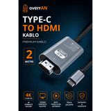 overrAN Type-C to HDMI Kablo 2 Metre, 8K 60Hz, 4K 120Hz | Yüksek Hız USB-C TO HDTV Çevirici