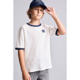 Overshirt Fit Bisiklet Yaka Kontrast Biyeli Baskılı Waffle Kısa Kollu Tişört Erkek Çocuk