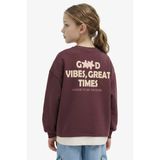 Overshirt Fit Sırt Baskılı İçi Yumuşak Tüylü Sweatshirt Kız Çocuk