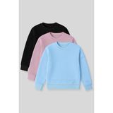 Oversize 3lü Paket Siyah-Gül Kurusu-Açık Mavi Kız Çocuk sweatshirt - 75150 - Siyah - Açık Mavi - Gülkurusu - 8 - 9 Yaş
