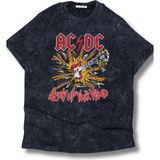 Oversize Ac Dc Blow Up Your Video Baskılı Yıkamalı T-Shirt, Unisex Rock Band Temalı Vintage Tişört - XS - Siyah