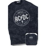 Oversize Ac Dc Powerage Ense Baskılı Yıkamalı T-Shirt, Unisex Rock Band Temalı Retro Tişört - Siyah