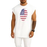 Oversize Amerika Birleşik Devletleri Parmak Izi Bayrak Göğüs Tasarımlı Atlet - Beyaz - XL