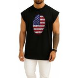 Oversize Amerika Birleşik Devletleri Parmak Izi Bayrak Göğüs Tasarımlı Atlet - Siyah - XL