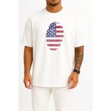 Oversize Amerika Birleşik Devletleri Parmak İzi Bayrak Göğüs Tasarımlı Unisex T-Shirt