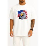 Oversize Amerika Kartalı Ve Amerika Bayrağı Göğüs Tasarımlı Unisex T-Shirt
