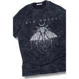 Oversize Bad Omens Baskılı Yıkamalı T-Shirt, Unisex Rock Band Temalı Retro Tişört - Siyah - 4XL
