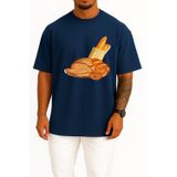 Oversize Baget Kruvasan Ekmek Simit Ekmek Hamur İşi Göğüs Tasarımlı Unisex T-Shirt