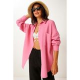 Oversize Basic Düğmeli Müslin Gömlek - Pembe