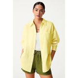 Oversize Basic Düğmeli Müslin Gömlek - XL - Sarı
