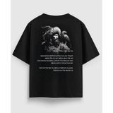 Oversize Beyaz Tişört Erkek – Kartal ve Savaşçı Baskılı, %100 Pamuk, Premium Kalite Streetwear - Siyah