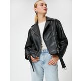 Oversize Biker Ceket Suni Deri Fermuarlı