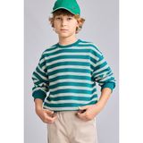 Oversize Bisiklet Yaka Çizgili Erkek Çocuk Sweatshirt
