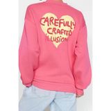 Oversize Bisiklet Yaka Düşük Kol Uzun Kalın Polarlı Sırt Kabartma Baskılı Örme Sweatshirt