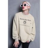 Oversize Bisiklet Yaka Kadın Sweatshirt Baskılı Bej Madmext