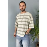 Oversize Bisiklet Yaka Örgü Salaş Tişört - Yeşil - M