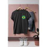 Oversize Brezilya Küçük Bayrak Logo Cep Tasarımlı Unisex T-Shirt - XL - Siyah
