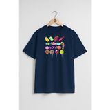 Oversize Çeşitli Renkli Şekerler Ve Lolipop Göğüs Tasarımlı Unisex T-Shirt