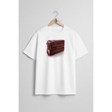 Oversize Çikolatalı Kek Göğüs Tasarımlı Unisex T-Shirt - Beyaz - XL