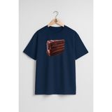 Oversize Çikolatalı Kek Göğüs Tasarımlı Unisex T-Shirt - Lacivert