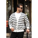 Oversize Çizgili Düğmeli Erkek Hırka - Lacivert