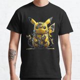 Oversize Cyber Picachu Tasarım Baskılı T-Shirt - Siyah - XL