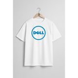 Oversize Dell Optiplex Laptop Göğüs Tasarımlı Unisex T-Shirt - Beyaz