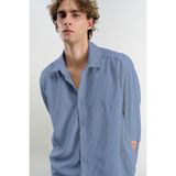 OVERSIZE DÖKÜMLÜ KADİFE MAVİ GÖMLEK MAVİ