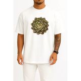 Oversize Echeveria Etli Bitki Cactaceae Houseleek Göğüs Tasarımlı Unisex T-Shirt