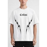 Oversize Erkek Tişört %100 Pamuk – Tribal Baskı Streetwear Siyah/beyaz - Beyaz1 - 2XL