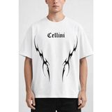 Oversize Erkek Tişört %100 Pamuk – Tribal Baskı Streetwear Siyah/beyaz - Beyaz1
