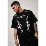 Oversize Erkek Tişört %100 Pamuk – Tribal Baskı Streetwear Siyah/beyaz - Siyah2