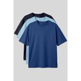 Oversize Fit Basic 3lü Paket Lacivert-Açık Mavi-Parlament Erkek T-Shirt - 88353