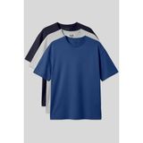Oversize Fit Basic 3lü Paket Lacivert-Taş-Parlament Erkek T-Shirt - 88353