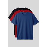 Oversize Fit Basic 3lü Paket Siyah-Kırmızı-Parlament Erkek T-Shirt - 88379