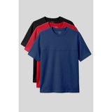 Oversize Fit Basic 3lü Paket Siyah-Kırmızı-Parlament Erkek T-Shirt - 88380