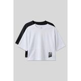 Oversize Fit O Yaka 2li Paket Siyah-Beyaz Kadın T-Shirt - 97284