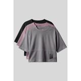Oversize Fit O Yaka 3lü Paket Siyah-Koyu Gri-Gül Kurusu Kadın T-Shirt - 97284