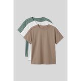 Oversize Fit O Yaka Basic 3lü Paket Beyaz-Koyu Bej-Açık Yeşil Kız Çocuk T-Shirt - 75182