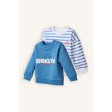 Oversize Geniş Kalıp Bisiklet Yaka Baskılı 2'li Sweatshirt Erkek Bebek