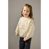 Oversize Geniş Kalıp Bisiklet Yaka Çiçekli Nakışlı İçi Yumuşak Tüylü Sweatshirt Kız Bebek
