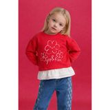 Oversize Geniş Kalıp Bisiklet Yaka Çiçekli Sweatshirt Kız Bebek
