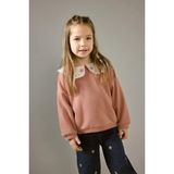 Oversize Geniş Kalıp Büyük Yaka Çiçekli İçi Yumuşak Tüylü Sweatshirt Kız Bebek