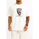 Oversize Gerçekler Maskenin Arkasında Saklanıyor - Evrim Maymun Göğüs Baskılı Unisex T-Shirt