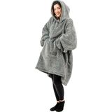Oversize Giyilebilir Battaniye Tek Beden Çok Rahat Unisex Hoodie Peluş Kapüşonlu Sweatshirt (Gri-Siyah)
